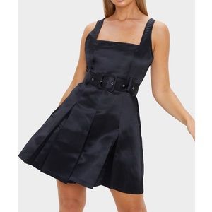 Black satin belted dress